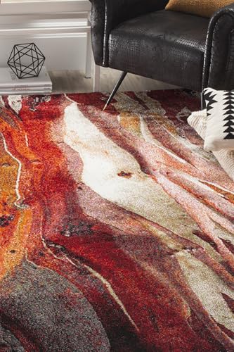 SAFAVIEH Glacier Collection Area Rug - 5'3" x 7'6", Red & Multi, Modern Abstract Design, Non-Shedding & Easy Care, Ideal for High Traffic Areas in Living Room, Bedroom (GLA126A)
