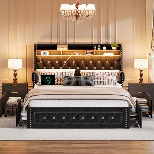 Full Size Bed Frame with 4 Storage Drawers, view 2