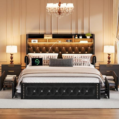 Full Size Bed Frame with 4 Storage Drawers, view 2