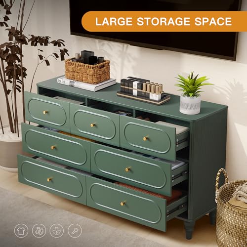 7 Drawer Fluted Dresser for Bedroom, Mid Century Modern Chest of Drawers, view 5
