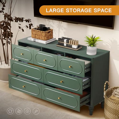 7 Drawer Fluted Dresser for Bedroom, Mid Century Modern Chest of Drawers, view 5
