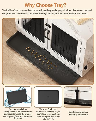 Wooden Dog Crate Furniture with 360°Rotatable Removable Dog Bowls, view 4
