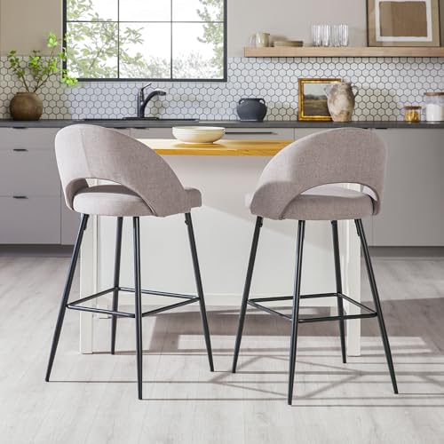 2-Piece Modern Metal-Frame Upholstered Barstool, Set of 2, Mushroom