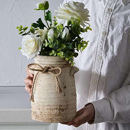 Ceramic Decorative Flower Vase, 8 Inch Rustic Distressed Pottery Decorative Flower Vase for Home Decor, Ideal Shelf, Bookshelf, Mantle, Entryway, Living Room, Table Decor