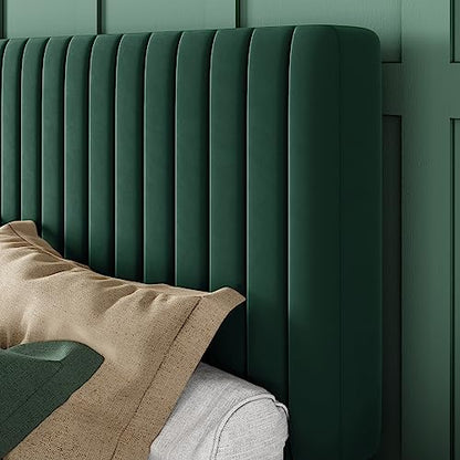 Queen Velvet Platform Bed with Tufted Headboard, view 5