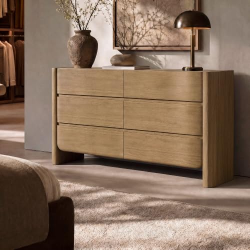 6 Drawer Dresser for Bedroom, Thick Rounded Side Panels & Handleless Design, view 7