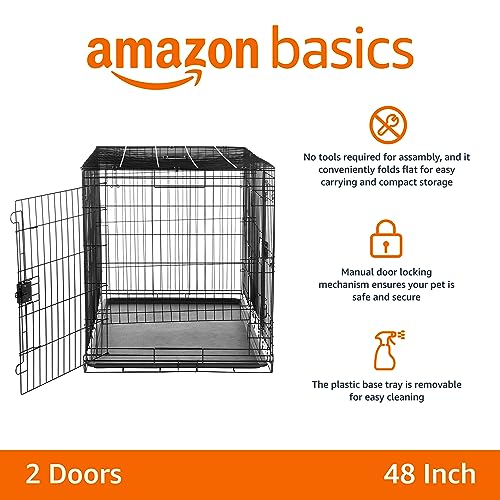 Portable Metal Wire Dog Crate for Large Dogs, Double Door with Removable Tray, view 3