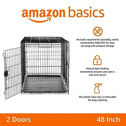 Portable Metal Wire Dog Crate for Large Dogs, Double Door with Removable Tray, view 3