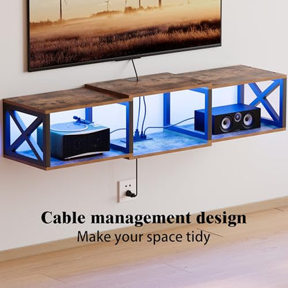 Floating 45.7" TV Stand with LED & Power Outlets for Under tv Shelf, view 7