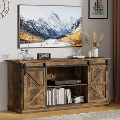 TV Stand for 65" TV, 4 Drawers, Sliding Barn Doors, Brown, view 3