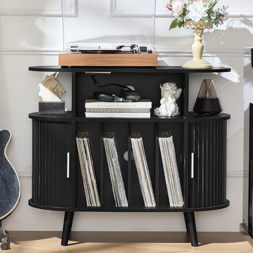 Large Round Record Player Stand with Charging Station, view 2