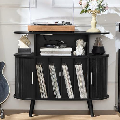 Large Round Record Player Stand with Charging Station, view 2