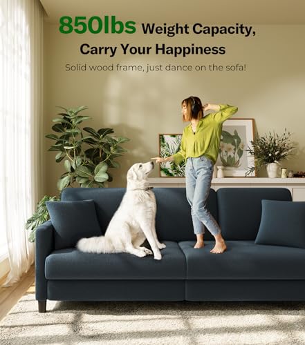 83" Couches for Living Room, Teddy Sofa Couch, Comfy Sofas for Living Room, Tool-Free Setup Loveseat Sofa, All-Wood Love Seat Couches, Small Couch 2 Pillows Included, Blue Grey