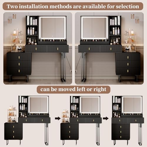 Large Vanity Desk with 3 Color Touch Screen Dimming Mirror, view 5