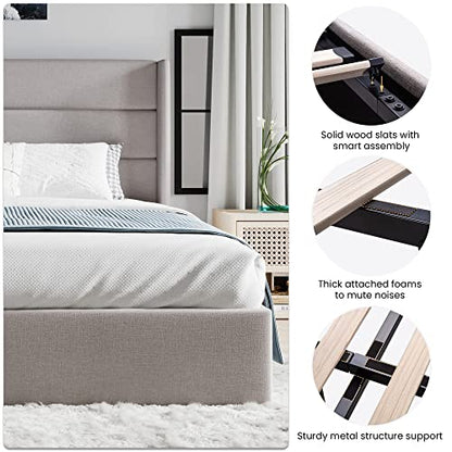 King Size Lift Up Hydraulic Storage Bed Frame Light Beige, view 4