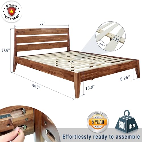 Acacia Emery Bed Frame with Headboard Solid Wood Platform Bed, view 4