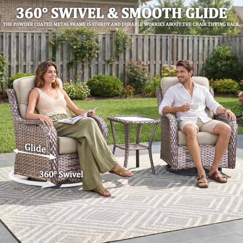 Luxury Swivel Rocker Chair Sofa Set with 6" Thick Cushions,8-Piece Wicker Patio Chair with Coffee Table and Ottoman,Outdoor Comfortable High Back Chair Patio Furniture Set - Brown | Beige