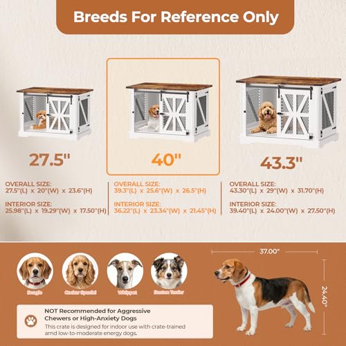 40" Farmhouse Dog Crate Furniture for Medium Dogs Up to 45 lb, view 4