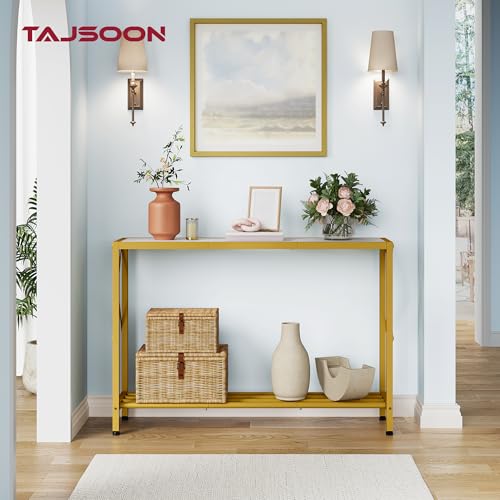 Entryway Table 41.8”, 2-Tier Entry Way Console Entrance Table, Narrow Sofa Table with Shelves, Ideal for Hallway, Entryway, Living Room, Foyer, Corridor, and Office (Gold & White)