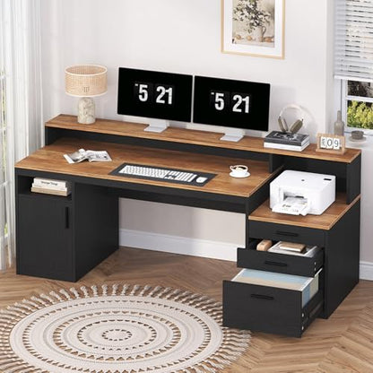 Computer Desk with 3 Drawers & Storage Shelves, view 2