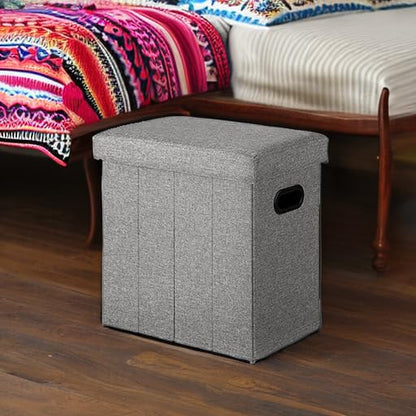 Ottoman with Storage Collapsible Fabric - Footrest Foot Stool for Room, Slim Tall Folding Ottoman Furniture with Handles Lid Toy Chest Linen - Gray - 16.5x16.5x10.6in