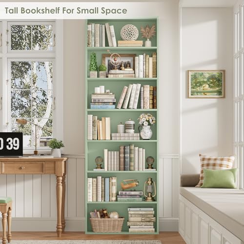 82" Tall Bookshelf Bookcase, 7-Tier Open Display Shelves, Green, view 7