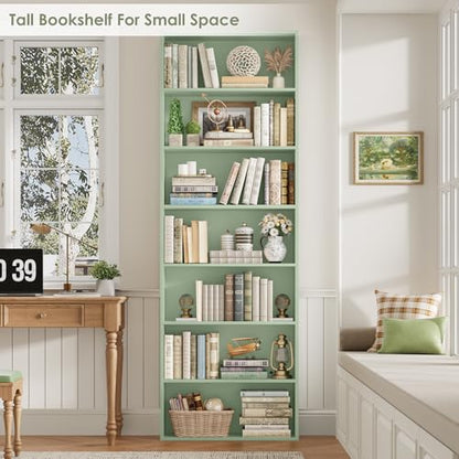 82" Tall Bookshelf Bookcase, 7-Tier Open Display Shelves, Green, view 7