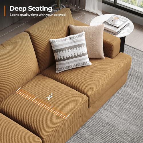 89 Inch Sofa with Extra Deep Seats Oversize, 3 Seater Sofa for Living Room, Modern Couch and Sofa, Comfy Armrests and Seats and Backrests, Easy Installation, Corduroy Fabric Ginger Yellow