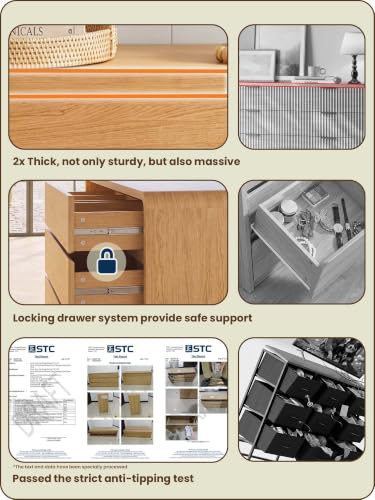 Modern 63" Wide 9 Drawers Dresser with Curved Profile Design, Oak, view 7