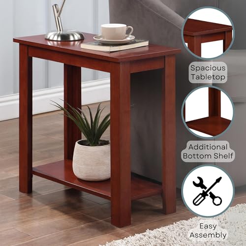 Designs2Go Baja Chairside End Table 23.75"- Modern Living Room Table with Storage Shelf, Transitional Bedside Table, Mahogany