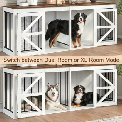 94.5'' Double Dog Crate, Dog Kennel Furniture, TV Stand, White, view 5