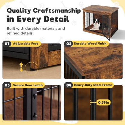 3-in-1 Wooden Dog Crate Furniture, Side Table & Kennel with Cushion, view 5