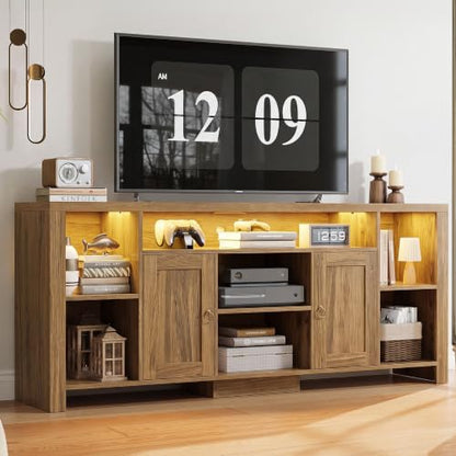 70" TV Stand for TVs up to 80", LED Entertainment Center, Oak Brown, view 2