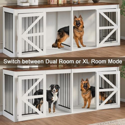 94in Double Dog Crate Furniture, Dog Kennel TV Stand, White, view 5
