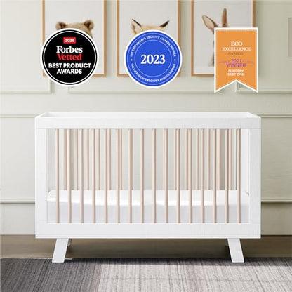 Babyletto Hudson 3-in-1 Convertible Baby Crib, White & Washed Natural | Baby Crib Converts to Toddler Bed & Daybed - GREENGUARD Gold Certified, Easy to Assemble - Includes Toddler Conversion Kit