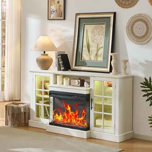 3 Sided Glass 59" Fireplace TV Stand for TVs up to 65inch, view 2