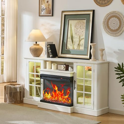 3 Sided Glass 59" Fireplace TV Stand for TVs up to 65inch, view 2