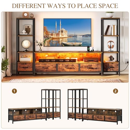 Rustic Brown TV Stand, 89.2" Wide, 5 Drawers, 2 Bookshelves, view 4