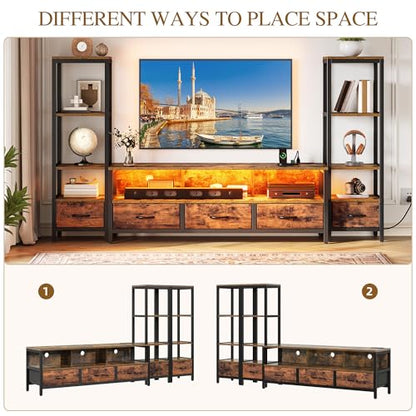 Rustic Brown TV Stand, 89.2" Wide, 5 Drawers, 2 Bookshelves, view 4