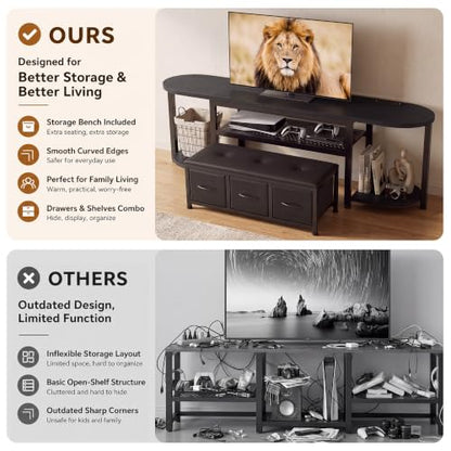 63'' LED TV Stand for TVs up to 75 inch, Media Console with Bench, view 8