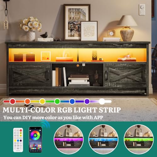 66 Inch TV Stand with Power Outlets for 75" TVs, Dark Grey Oak, view 7