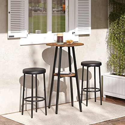 Bar Table, Round Pub Table, 2-Tier with Storage, 37.4" High Top for Small Spaces, with Top Particleboard for Kitchen, Easy to Assemble, Rustic Brown BF55BT01