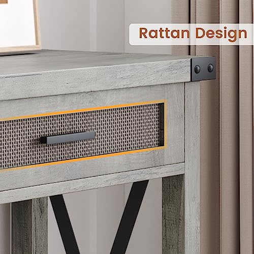 Farmhouse Entryway Table, Grey Console Table with Rattan Drawers, 43" Sofa Table with Storage, Console Tables for Entryway, Living Room, Hallway, Foyer-Grey