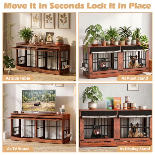 Double Dog Crate Furniture, Indoor Dog Kennel Vintage Brown, view 7