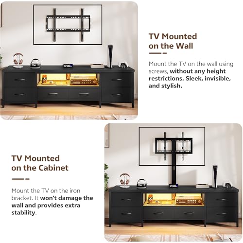 TV Stand with Mount for 75 Inch TV, w/LED & Outlets, 71'' Black, view 8