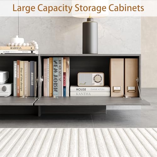 76.4'' TV Stand for Living Room, Grey TV Console with 3 Drawers, view 7