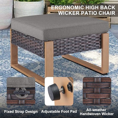6 Piece Outdoor Patio Furniture Set with Propane Fire Pit Table, Wicker Patio Conversation Set with 2 Swivel Rocker Chairs Rattan Sofa and Removable 4" Thick Cushions for Deck Backyard