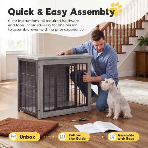 3-in-1 Wooden Dog Crate Furniture, Side Table & Kennel with Cushion, view 7