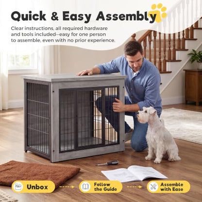 3-in-1 Wooden Dog Crate Furniture, Side Table & Kennel with Cushion, view 7