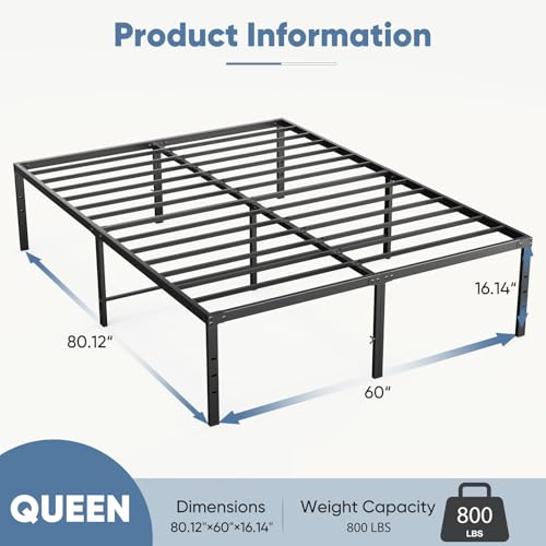 Queen Bed Frames, 16 Inch Height Metal Platform Bed Frame, view 3
